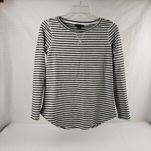 Lands End XS/P 2-4 Striped Gray Black Womens Top Shirt Long Sleeve Cotton